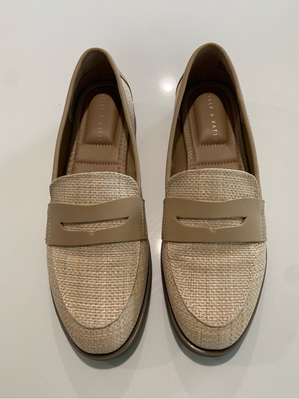 Kelly & Katie Bala Loafers, Woven Raffia, Slip On, Tan Woven Penny Loafers, 8M